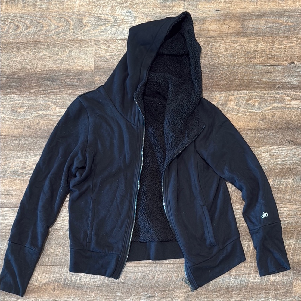 Vintage Alo Black Zip-Up Hoodie size small